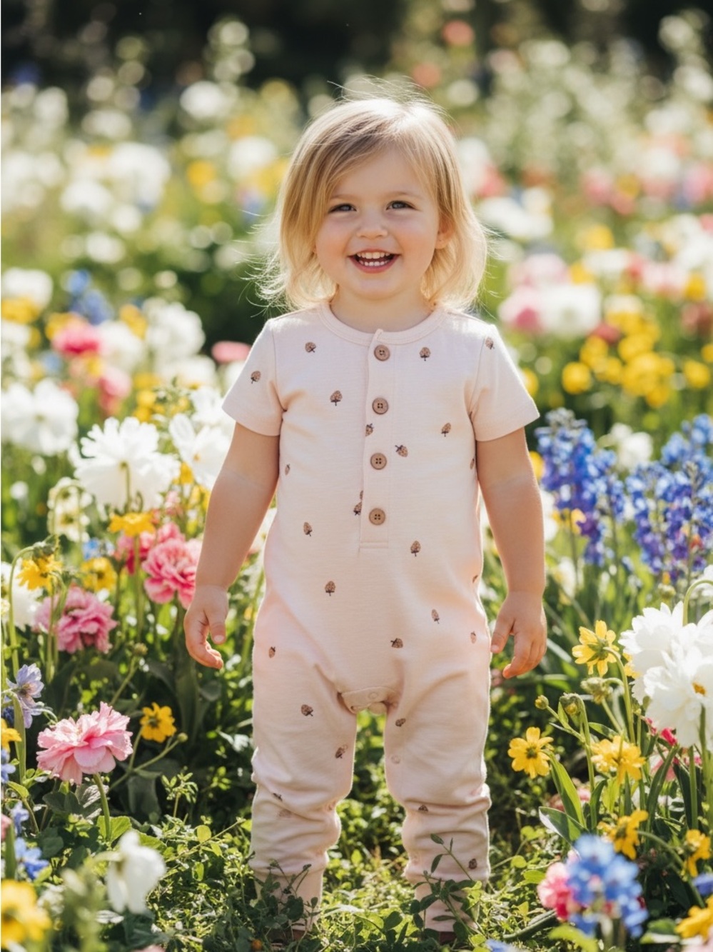 Modern Moments Cream Baby One-Piece Henley Romper with Button Front